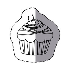 silhouette muffin with cherrys and chocolate icon, vector illustration design