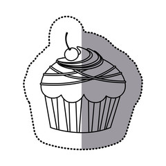 silhouette muffin with chocolate and cherry, vector illustration design