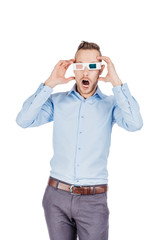 portrait of amazed man with 3d glasses