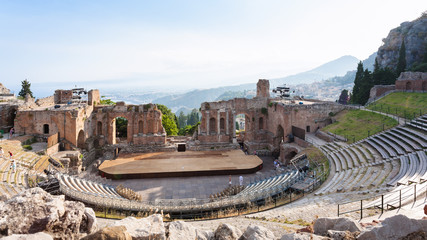 view of ancient Teatro Greco in Taormina