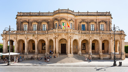 front view of Palazzo Ducezio (Town Hall) in Noto - obrazy, fototapety, plakaty
