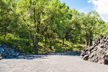 clinker and pumice field on slope Etna volcano