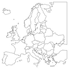 Blank outline map of Europe. Simplified wireframe map of black lined borders. EPS10 vector illustration. - obrazy, fototapety, plakaty