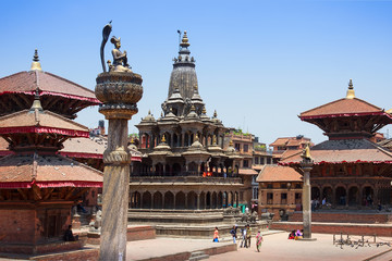 Patan Durbar square with old hindu temples in Lalitpur, Kathmandu, Nepal, before the 2015...