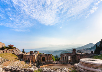 Fototapeta na wymiar blue twilight sky over ancient Teatro Greco