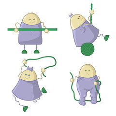 Set of fun and kind kids illustrations. Сharacters of children playing in the playground , smiling,  jumping rope, on the swing swinging. Vector isolated on white background picture, sketch, scribble.