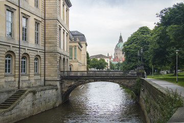 Fototapeta na wymiar Germany. A small river flows through the town. In the last century, the ships went to the river.