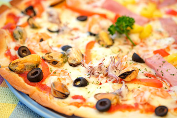 Pizza hawaiian Closeup shot.