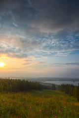 View from a hill at sundown