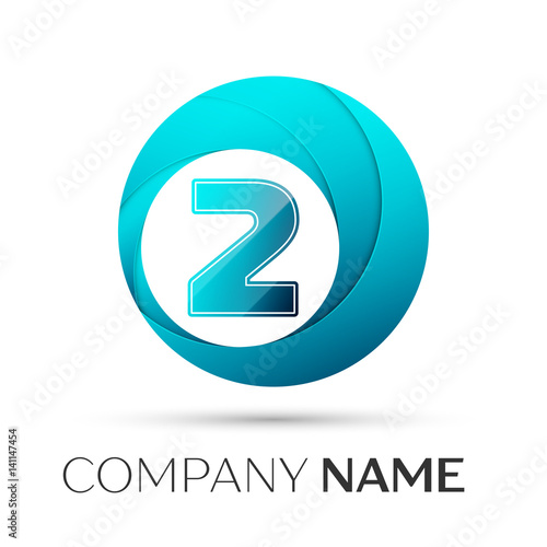 "Number two vector logo symbol in the colorful circle on grey