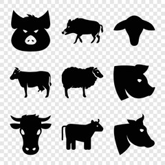 Set of 9 livestock filled icons