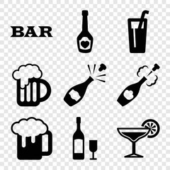 Set of 9 alcohol filled icons
