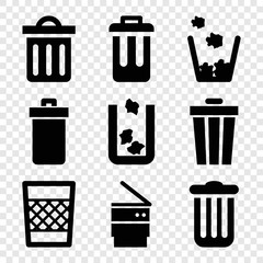 Set of 9 dustbin filled icons