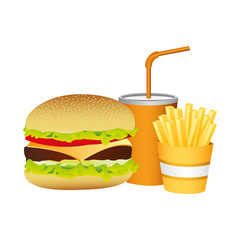 hamburger, soda and fries french food, vector illustration