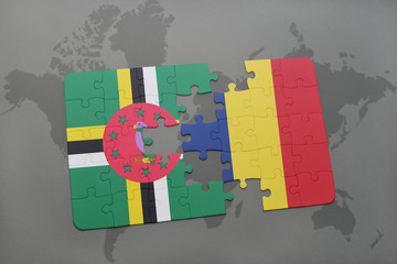puzzle with the national flag of dominica and chad on a world map