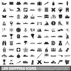 100 shipping icons set, simple style 