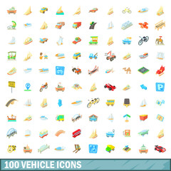 100 vehicle icons set, cartoon style