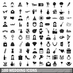 100 wedding icons set, simple style 