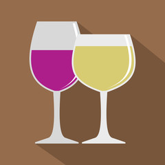Glasses with red and white wine icon, flat style
