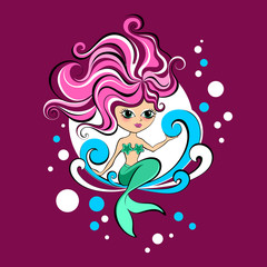 Beautiful little mermaid cartoon vector - 141150209
