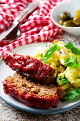 Meat loaf with tomato sauce.selective focus