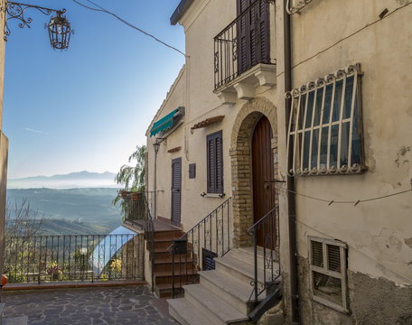 Panoramic view from an alley in Tortoreto, Abruzzo, Italy