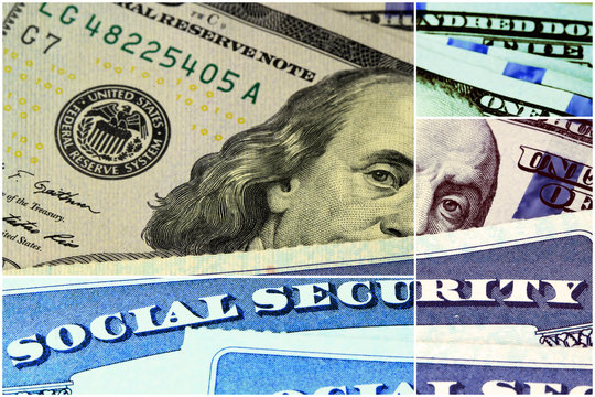 Social security card and US currency one hundred dollar bill - Retirement Concept Social Security