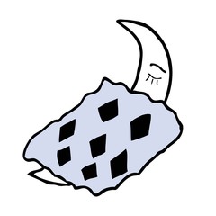 Sleeping moon with closed eyes covered with a blanket drawn in line art. Symbol for bedtime and sleep