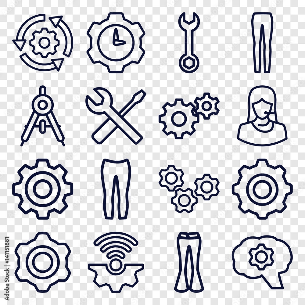 Poster set of 16 technical outline icons
