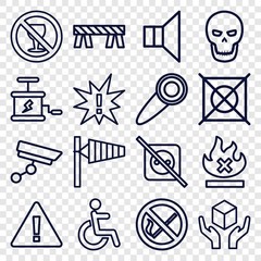 Set of 16 warning outline icons