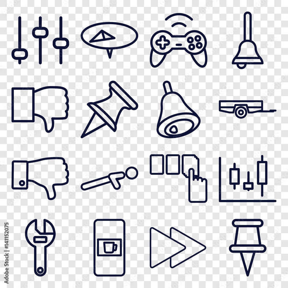 Poster set of 16 push outline icons