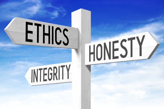 Ethics concept - wooden signpost