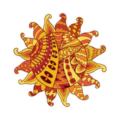Zentangle sun vector symbol. Sun tribal doodle ornament. Colorful ethnic pattern.