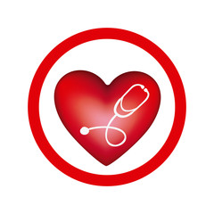 circular frame with heart and stethoscope inside vector illustration
