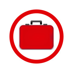 circular frame red firts aid kit and handle vector illustration