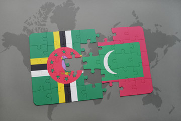 puzzle with the national flag of dominica and maldives on a world map