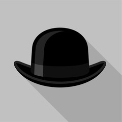Black bowler hat icon, flat style