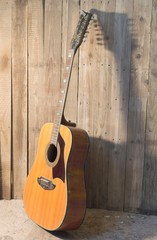 Guitar leaning against a wall
