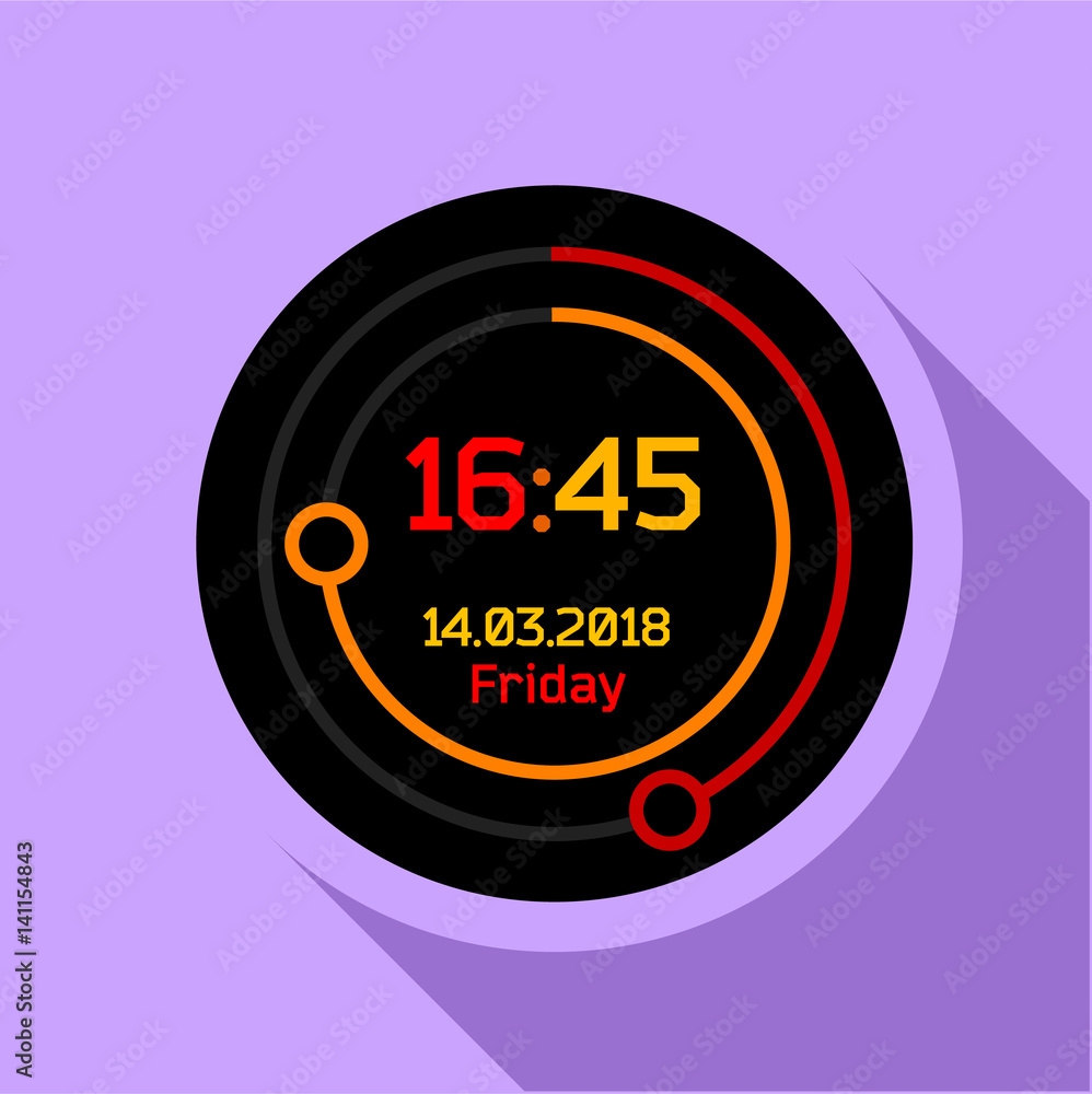 Poster digital countdown timer icon, flat style