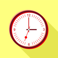Clock face with red numbers icon, flat style
