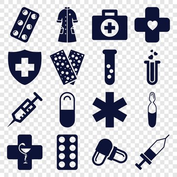 Set of 16 pharmacy filled icons