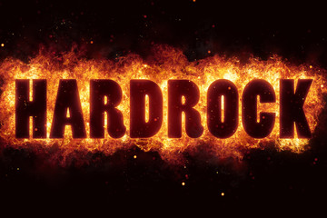 hardrock rock music text on fire flames explosion - obrazy, fototapety, plakaty