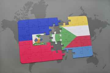 puzzle with the national flag of haiti and comoros on a world map