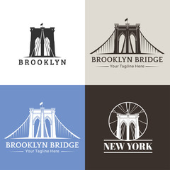 New York symbol - Brooklyn Bridge - vector illustration - obrazy, fototapety, plakaty