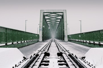 Industrial bridge in the snow.