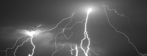 Huge lightnings and thunder during heavy summer storm