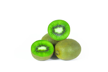 Obraz premium Fresh kiwi fruit sliced segments isolated on white background with clipping path.