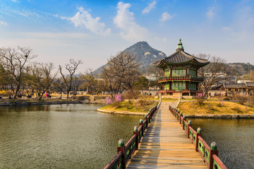 Obraz premium Wiosna w pałacu Gyeongbokgung, Seul, Korea Południowa