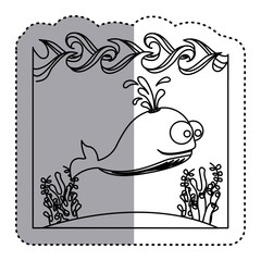 sticker silhouette water landscape with whale animal vector illustration