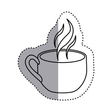 sticker silhouette cup coffee with smoke vector illustration